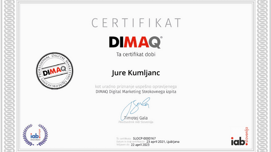 DIMAQ certifikat - novice